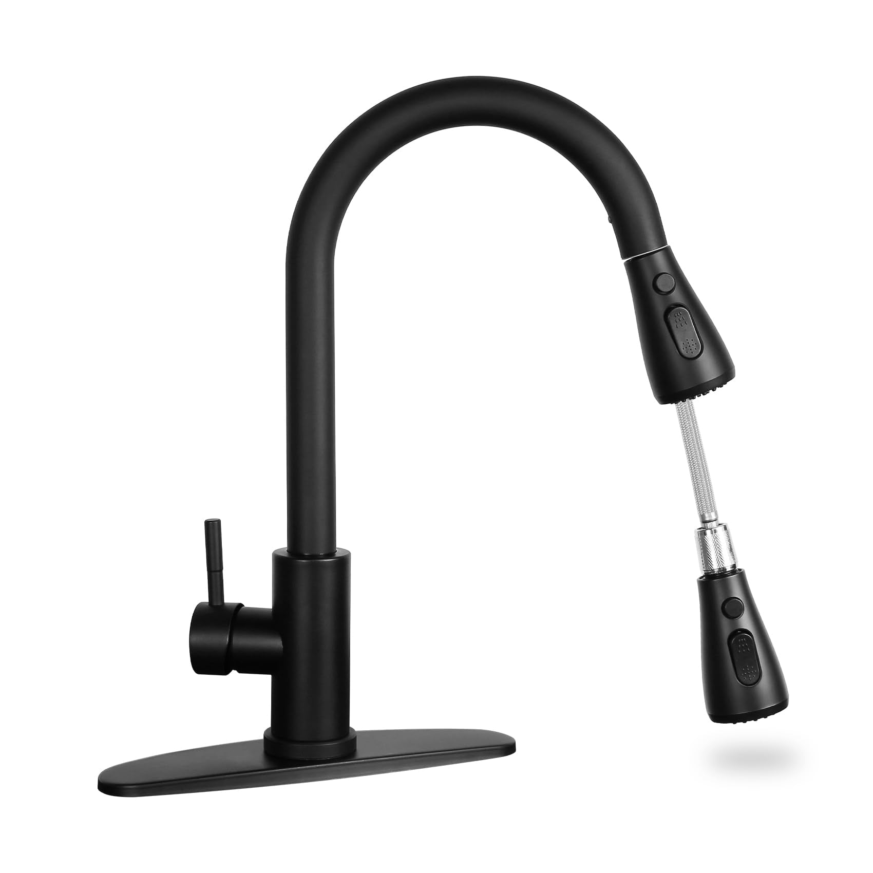 Hiokay matte black kitchen faucet with pull-down spray for easy daily tasks