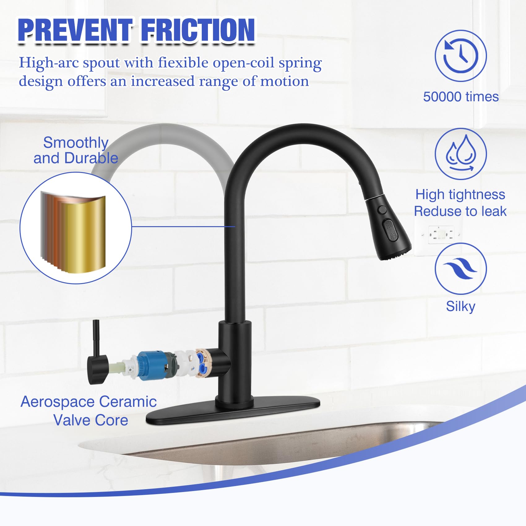 Hiokay RV kitchen faucet in stainless finish with pull-out spray for compact spaces