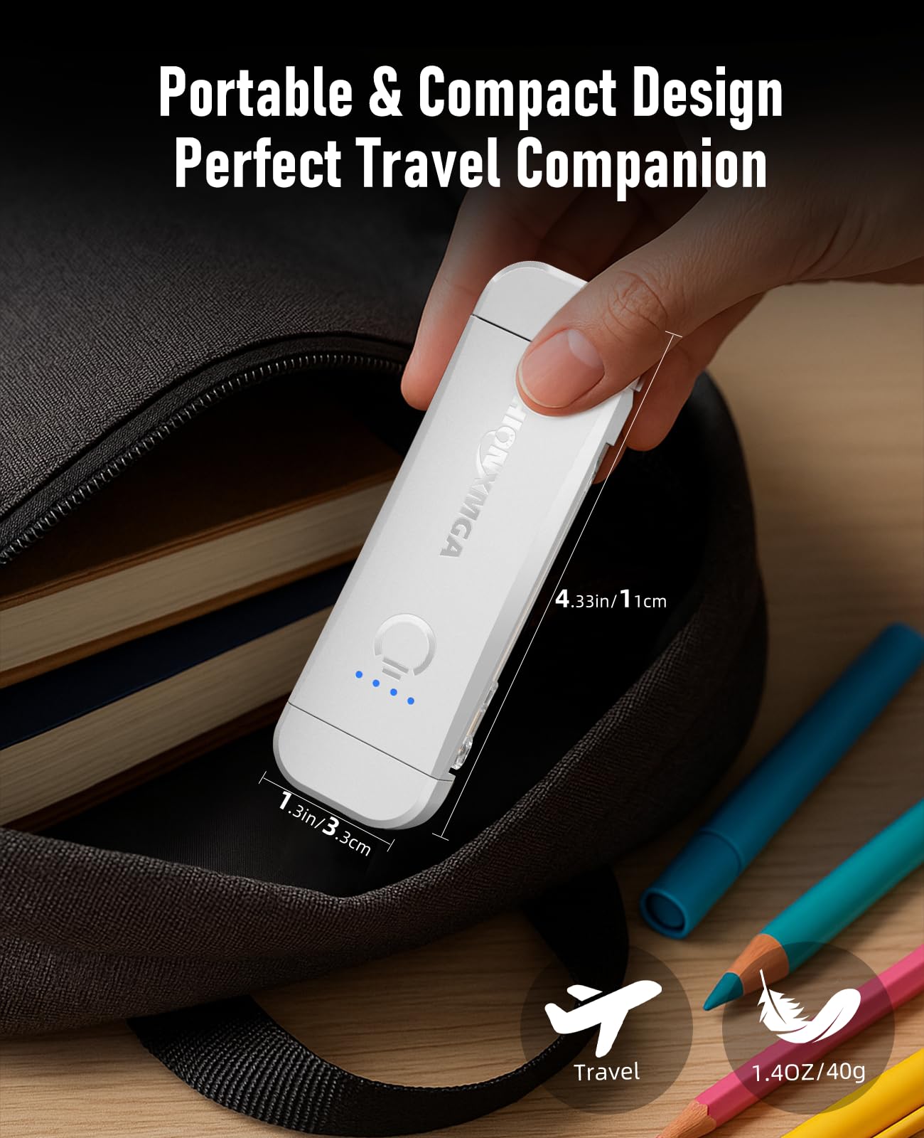 HIONXMGA compact desk or travel light fits on a table easily.