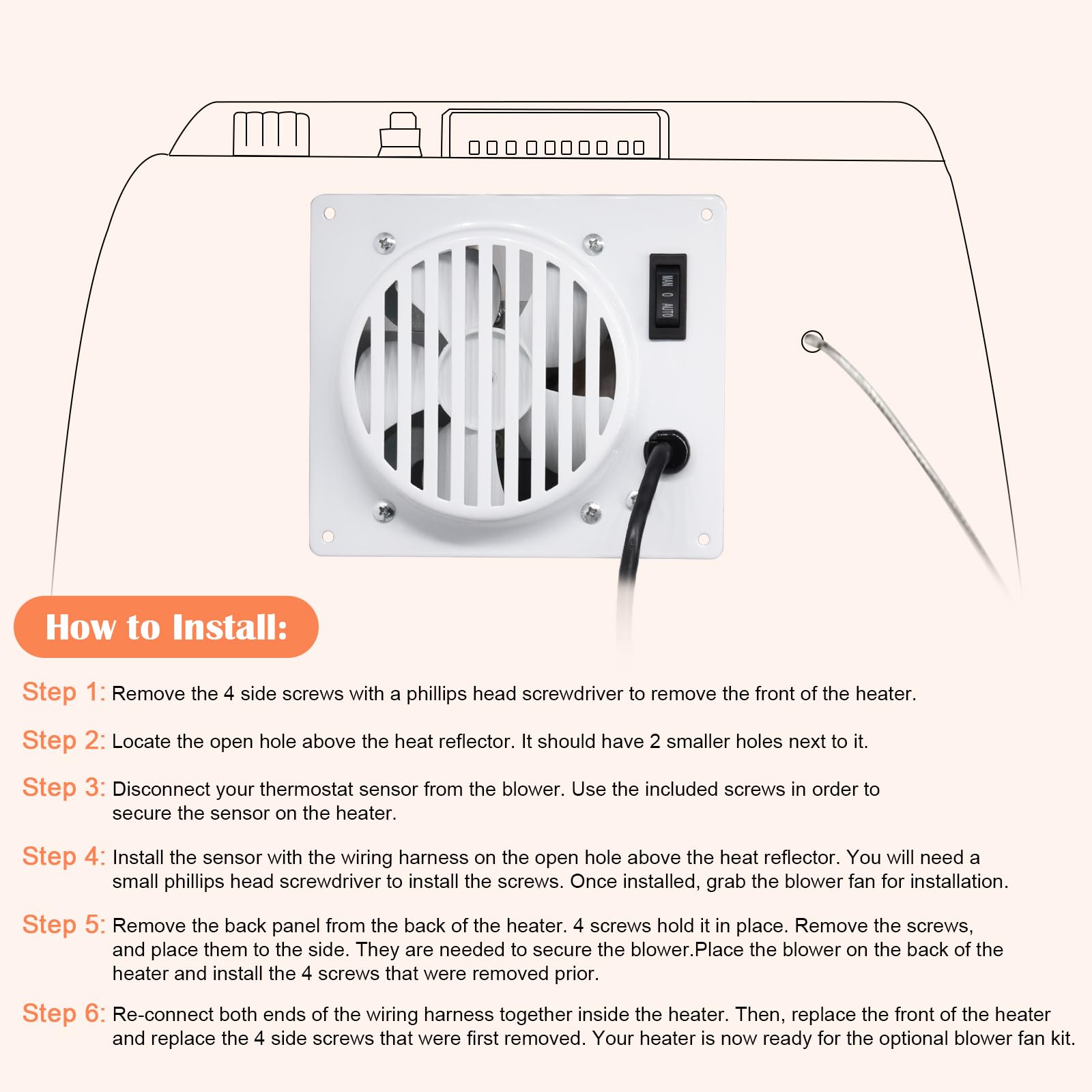 Hiorucet F299201 blower kit operates quietly to warm spaces