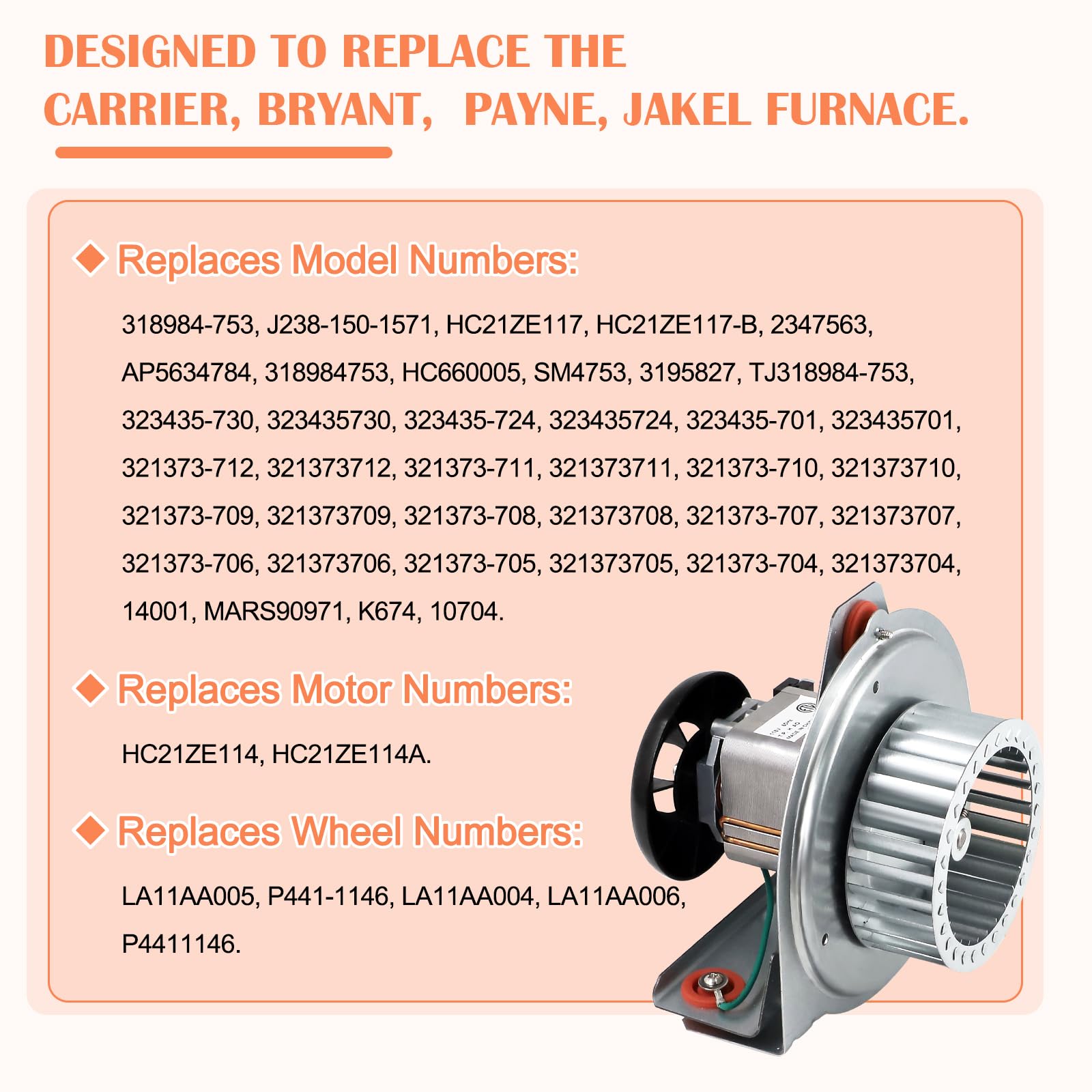 Hiorucet LA11AA005 blower wheel close-up, compatible with inducer kits.