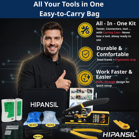HIPANSIL pass-through crimp tool in action for clean, reliable terminations.