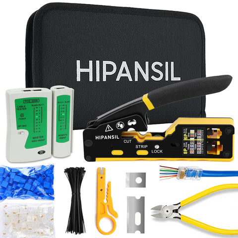 HIPANSIL RJ45 crimp tool set with case for organized cables and quick terminations.