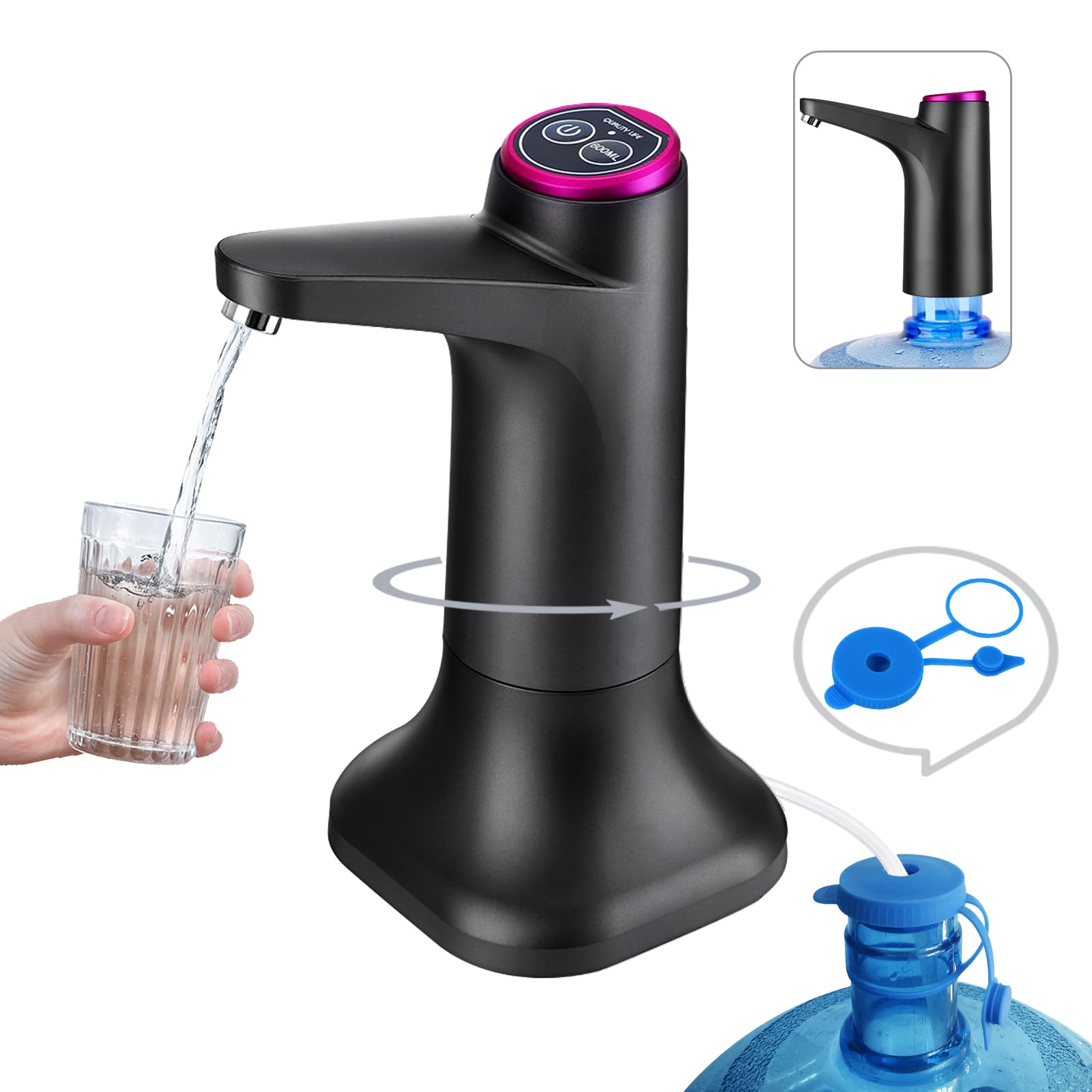 HiPiCok 5-gallon water pump attached to bottle for effortless dispensing