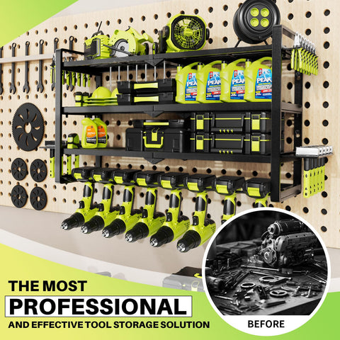 Hipidian 4-tier wall-mount tool rack keeps garage neatly arranged.