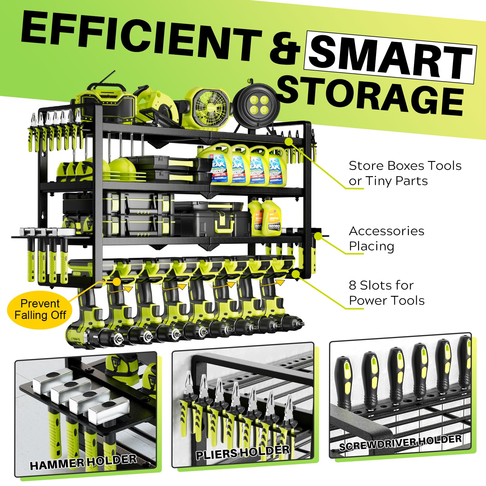 Hipidian metal garage tool storage rack for secure within-reach tools.