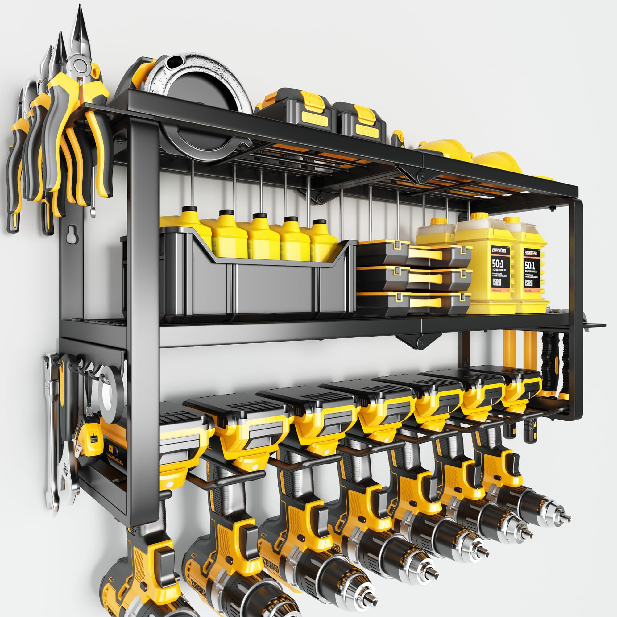 Hipidian power tool organizer wall mount with 300 lb capacity keeps garage organized.