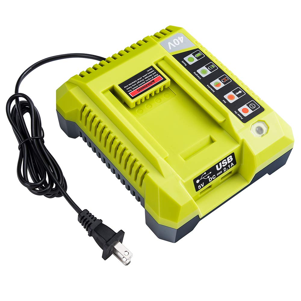 Hipoke 40V Ryobi charger front view with LED charging indicator