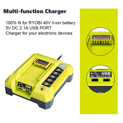 Hipoke Ryobi charger back view showing rapid charging capability and input