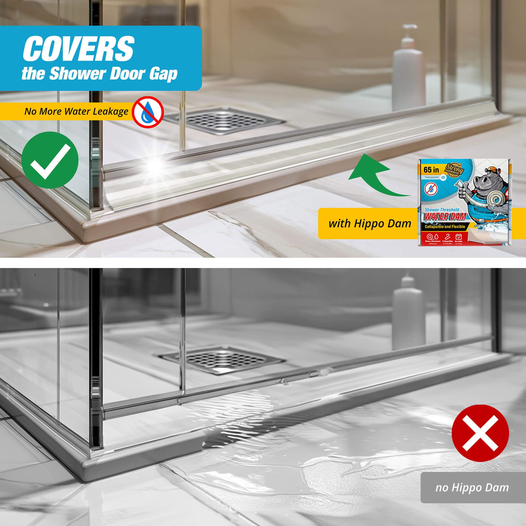 Hippo Dam self-adhesive barrier demonstrates peel-and-stick installation