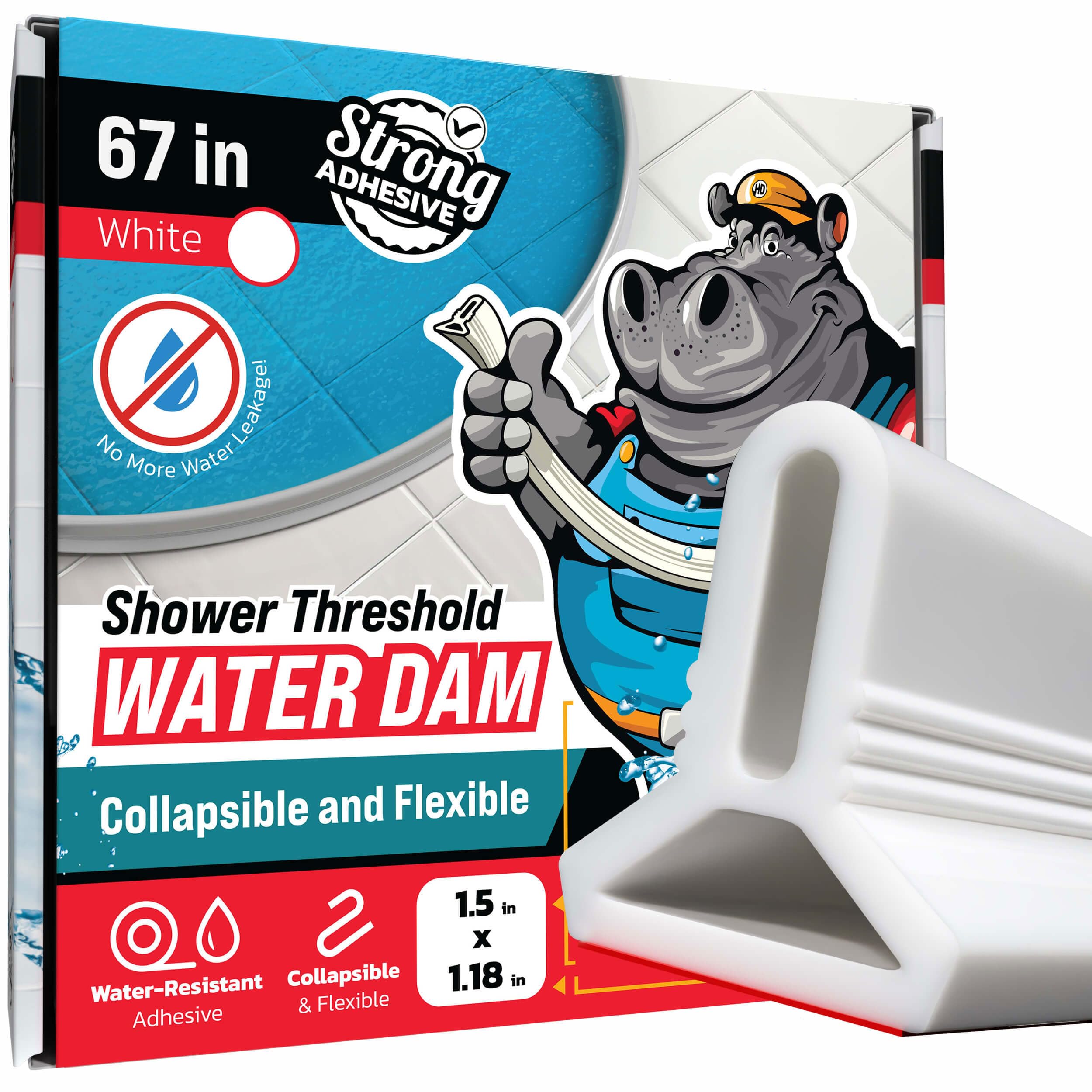 Hippo Dam 67-inch shower dam barrier protects floors from water spray