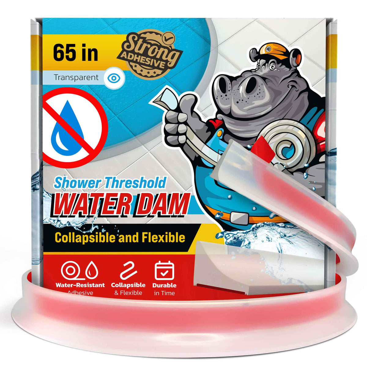 Hippo Dam shower threshold 65-inch in use to prevent leaks in a walk-in shower