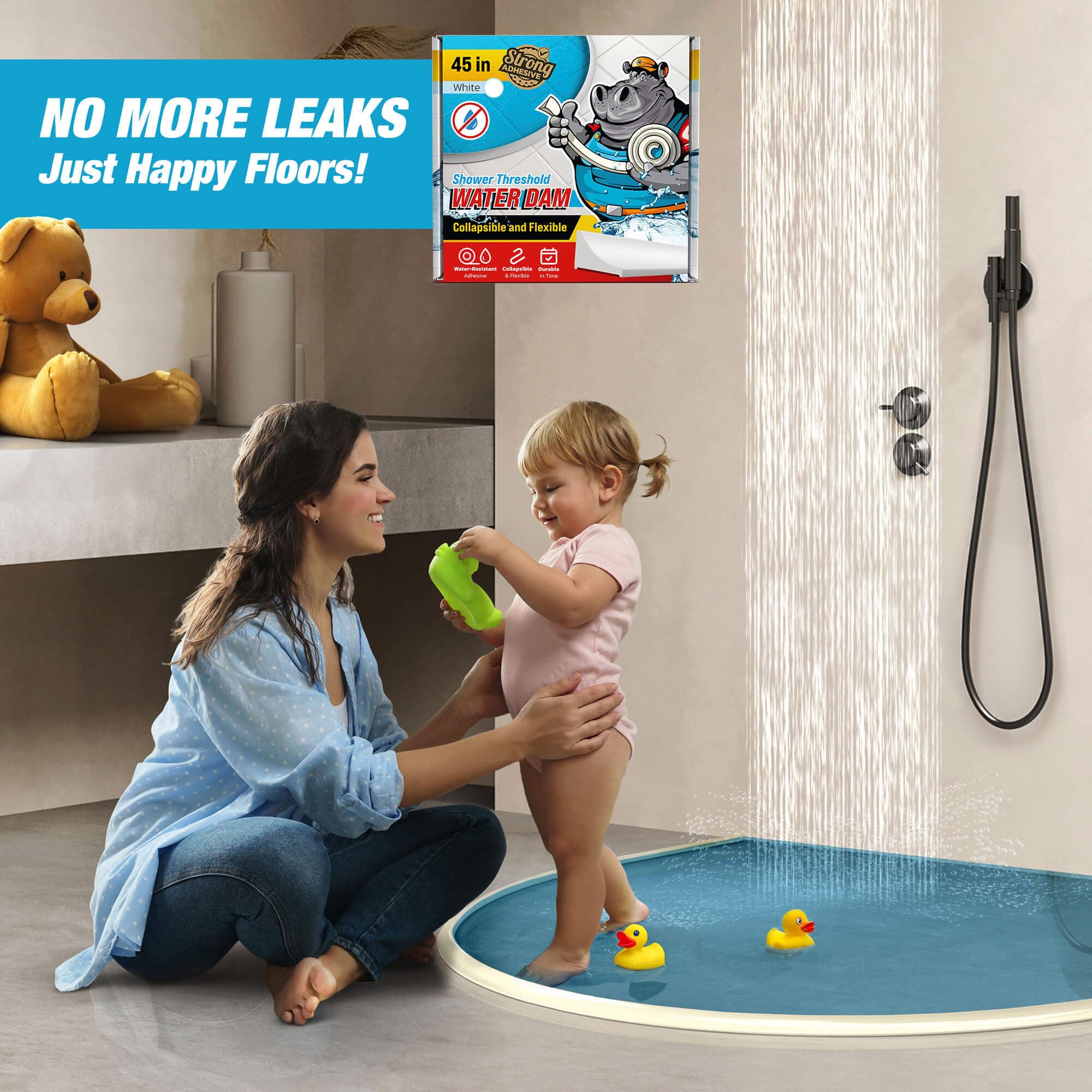 Hippo Dam walk-in shower protector barrier near doors