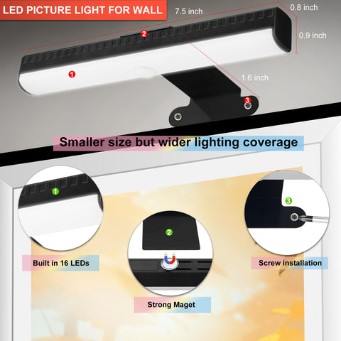 HIPTOKING art display lighting enhances wall frames with soft illumination.