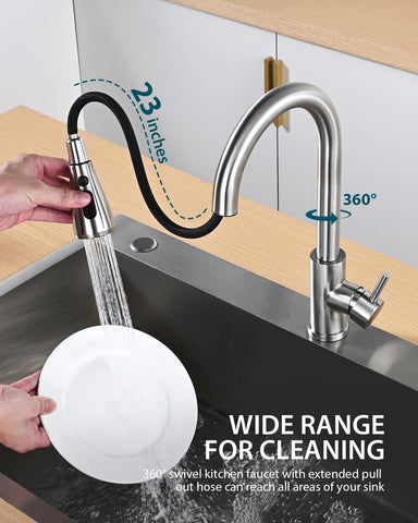 Hiqufet Brushed-nickel-finish adds modern style and fingerprint resistance to kitchens