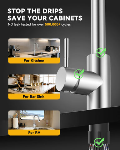 Hiqufet high-arc-spout delivers ample clearance for pots and pans