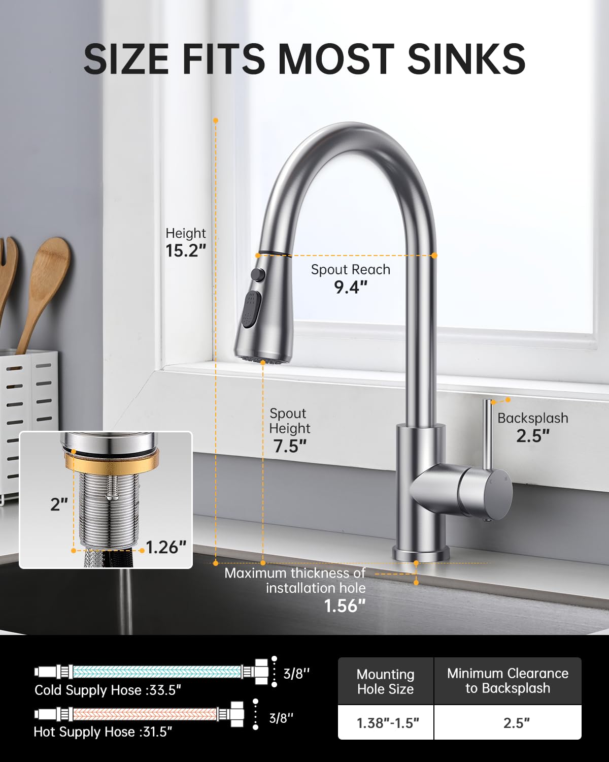 Hiqufet compatibility with various sinks ensures versatile kitchen fit.