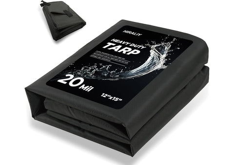 HIRALIY 20 Mil tarp in 12x15 ft with reinforced loops for windproof outdoor protection.