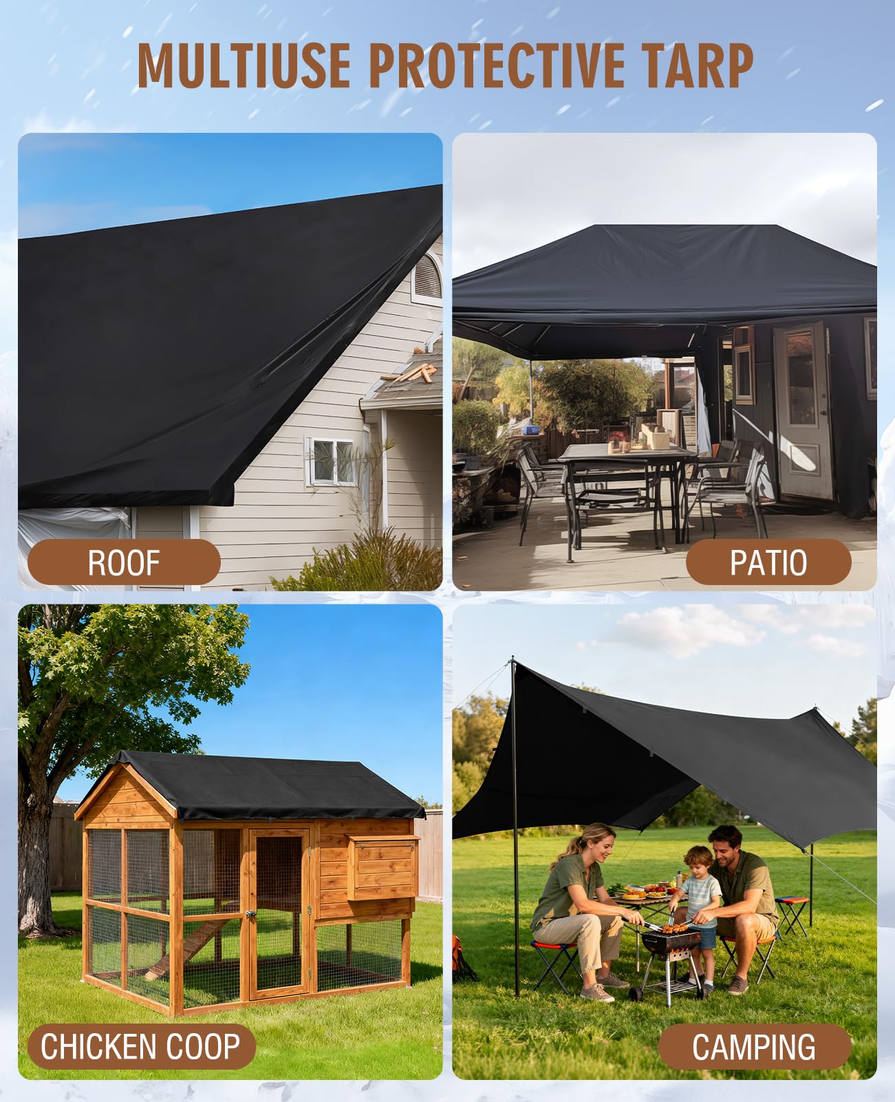 HIRALIY tarp serves as shelter or canopy for camping.
