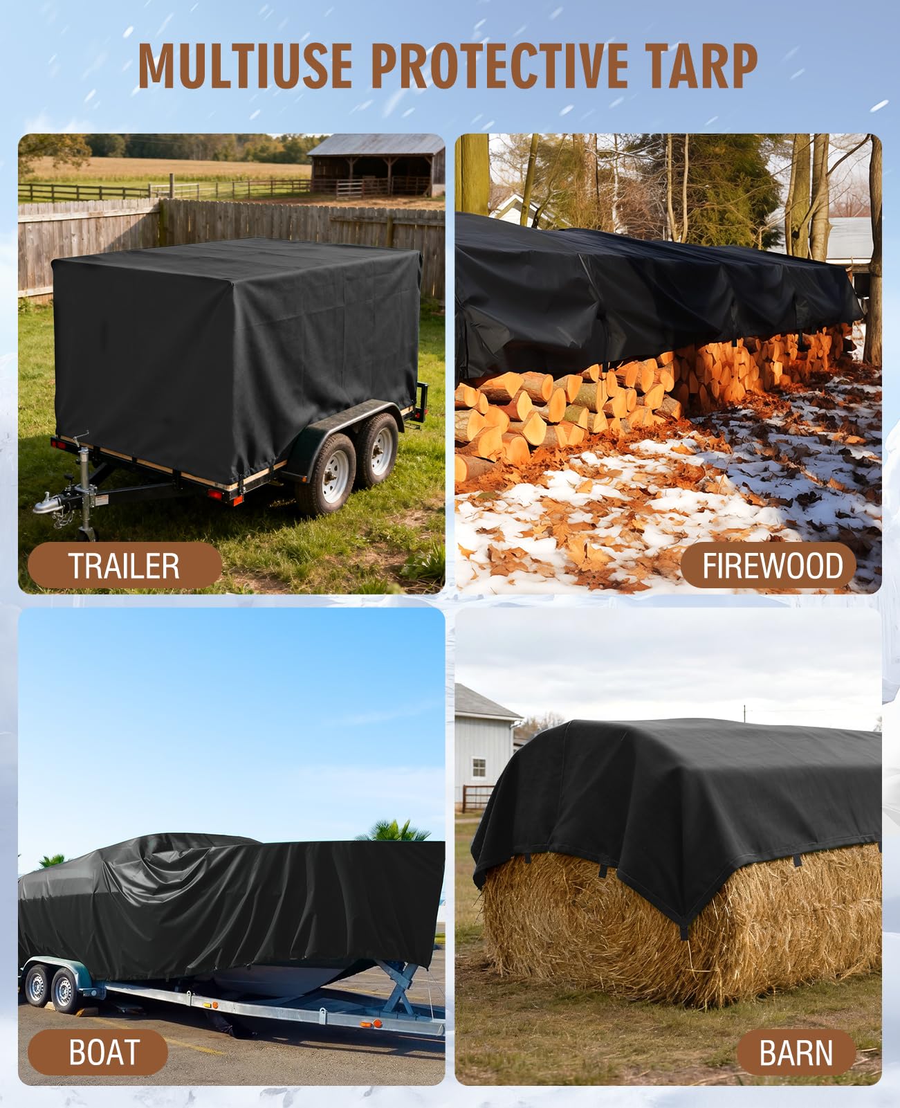 Foldable tarp design for easy storage after use.
