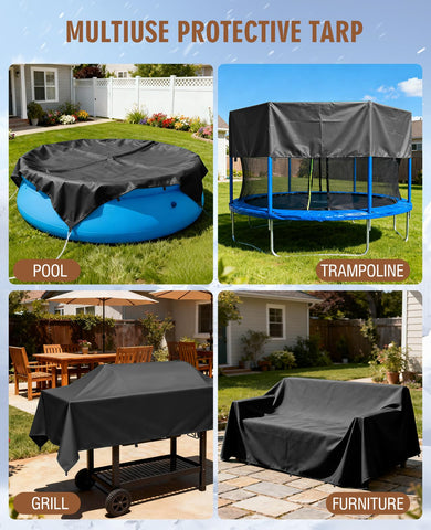 Protective tarp covering gear and equipment for landscape or shelter use.