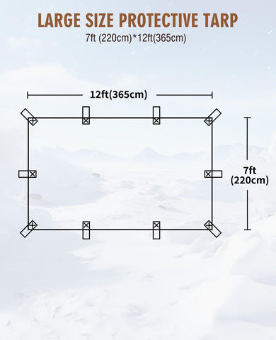 HIRALIY tarp with reinforced webbing loops for secure tie-downs.