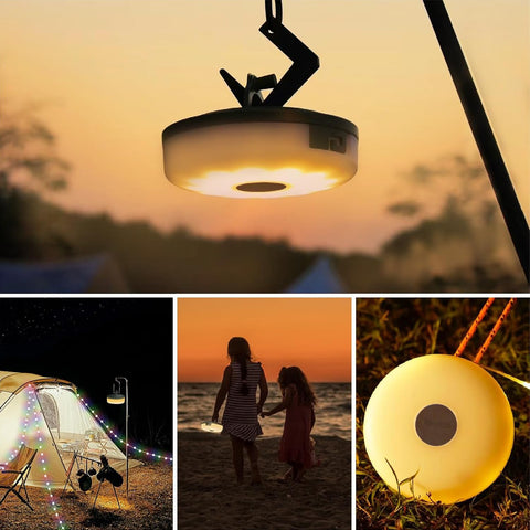 Hiromeco Camping Lantern beside the string light for dual illumination