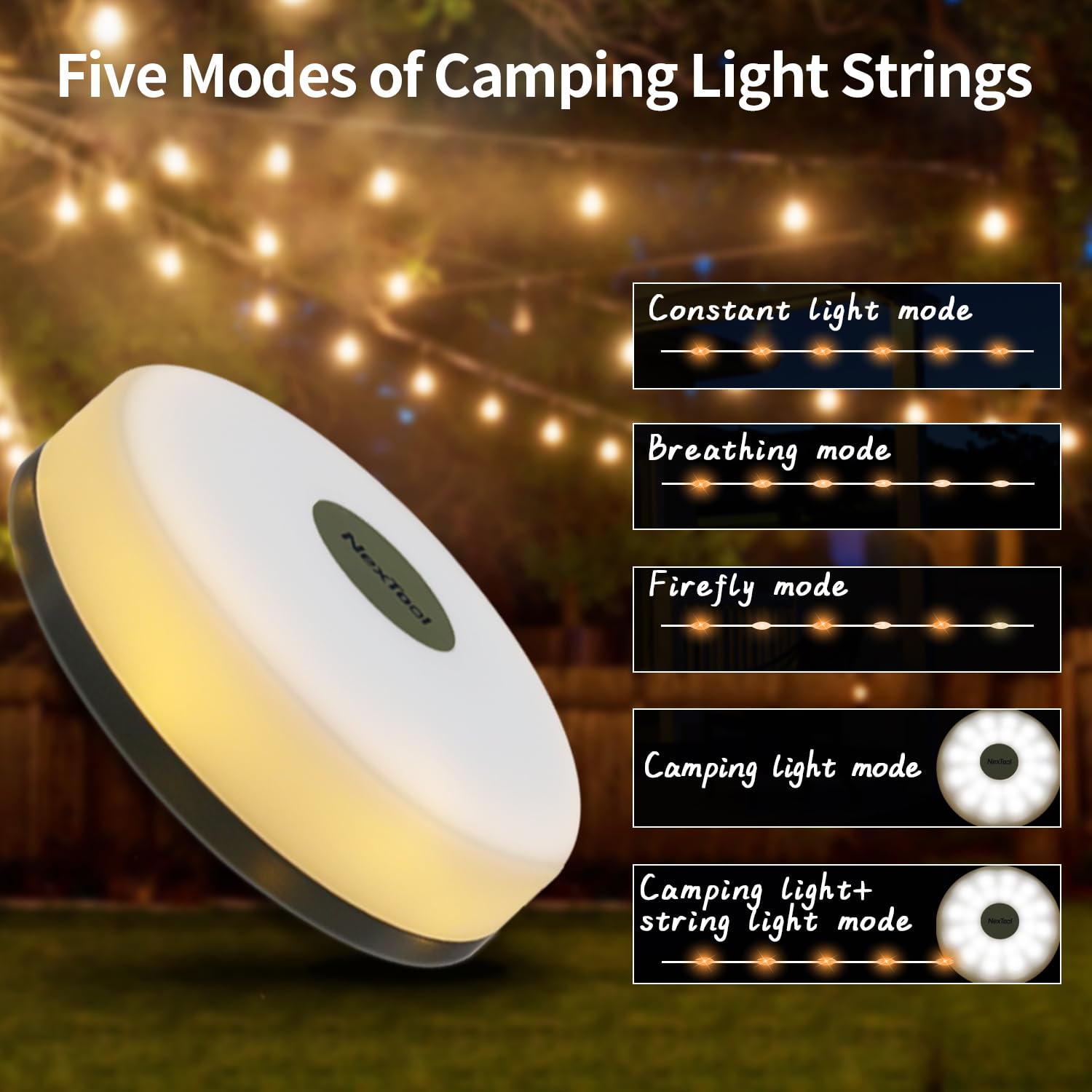 Hiromeco Camping Lights String full length reaches 32.8ft for wide tent illumination