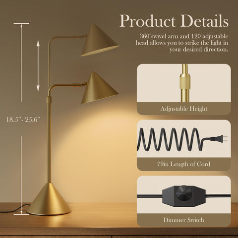 HISEEGO gold lamp with stepless dimming for adjustable brightness