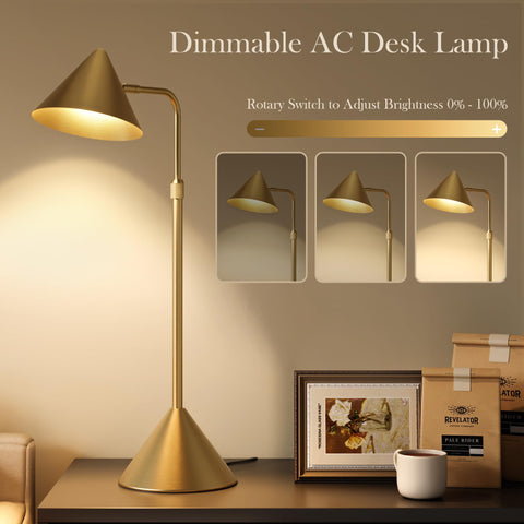 HISEEGO gold desk lamp emitting warm 3000K glow for evenings