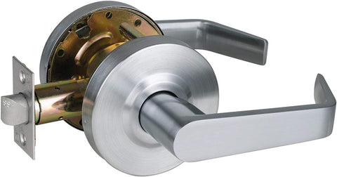 Hisafe heavy-duty passage door lever in satin chrome for high-traffic corridors