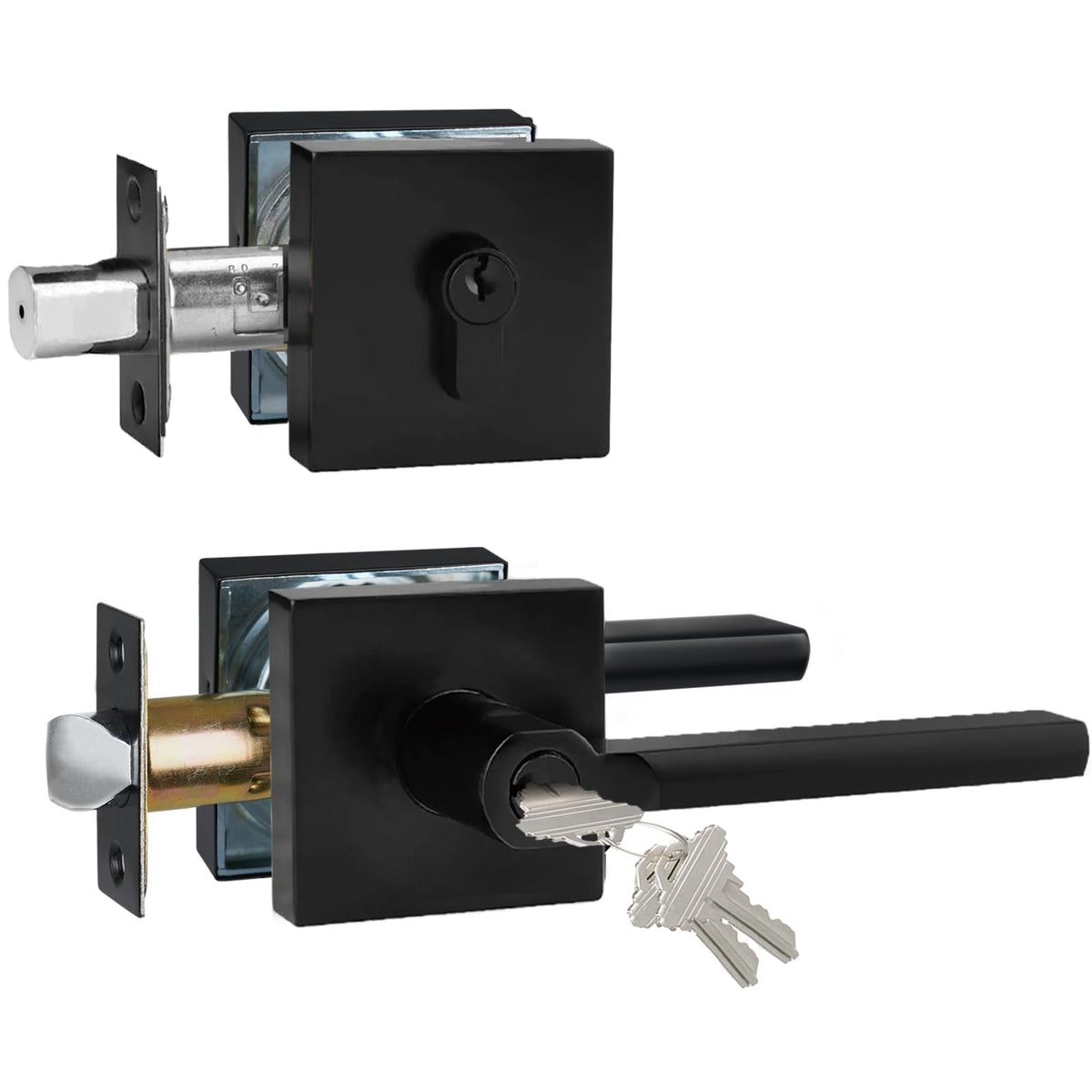 HISAFE keyed entry door handle in matte black for secure front door access