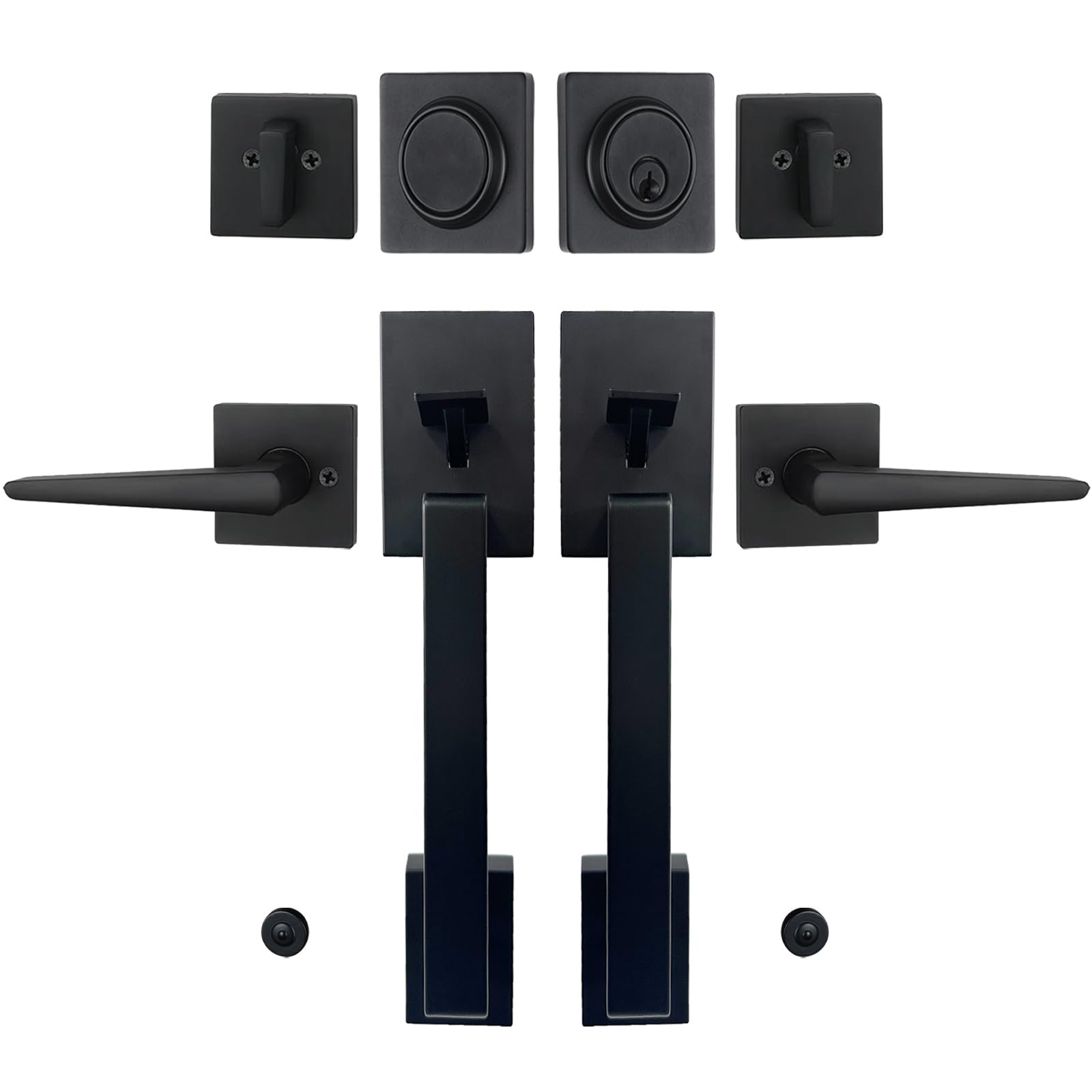 HISAFE matte black double door handle set front view showing secure keyed entry