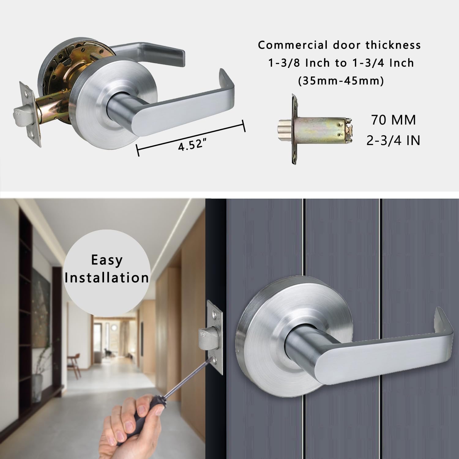 Hisafe non-handed door lever fits left or right swinging doors