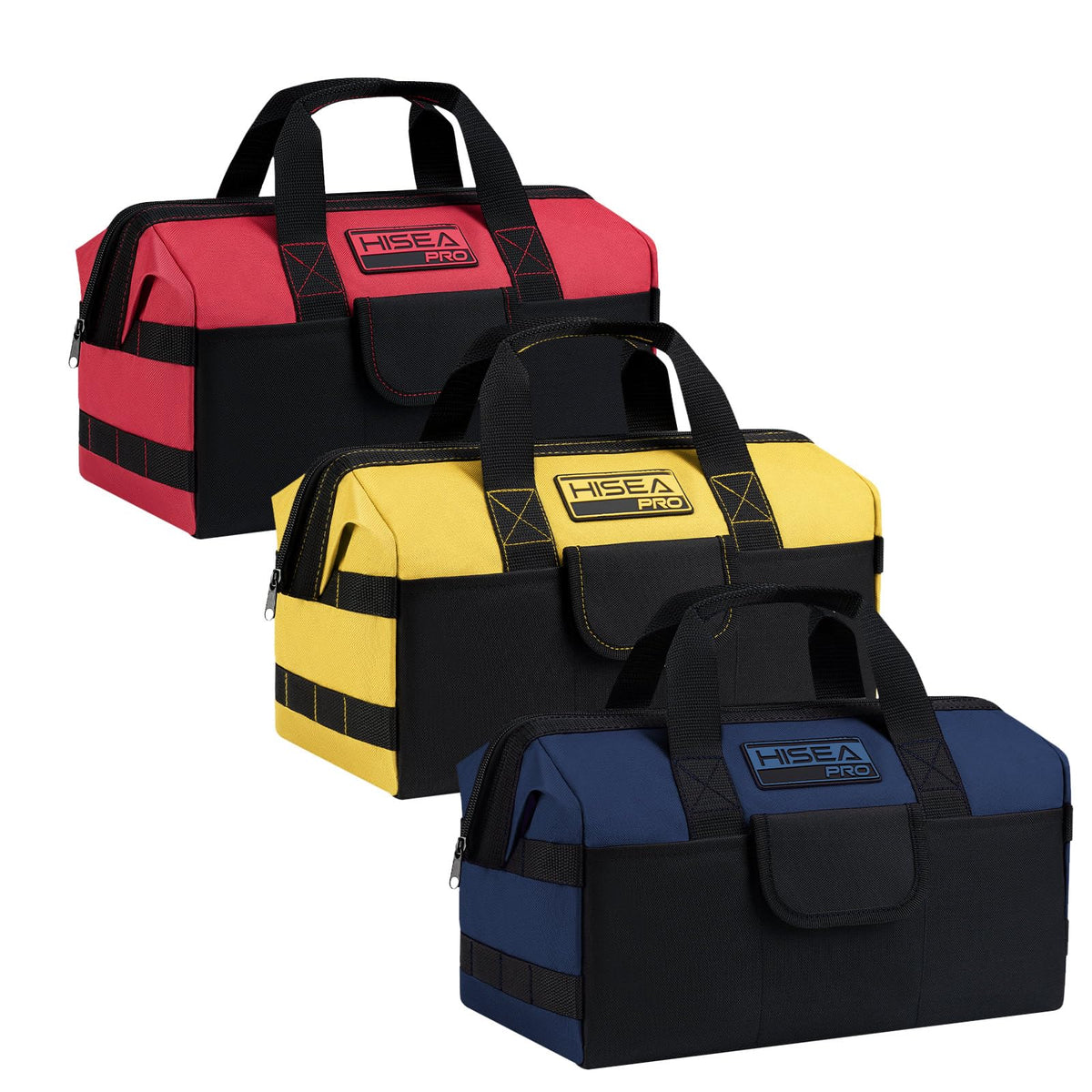 HISEA 3-pack tool bags with side pockets for organized gear on site.