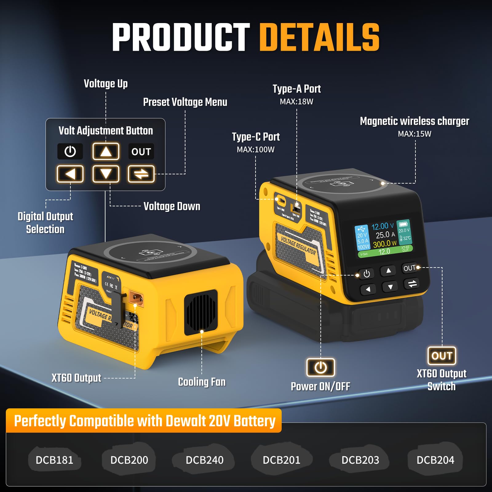 Hisecren adjustable output panel shows 2-30V range.