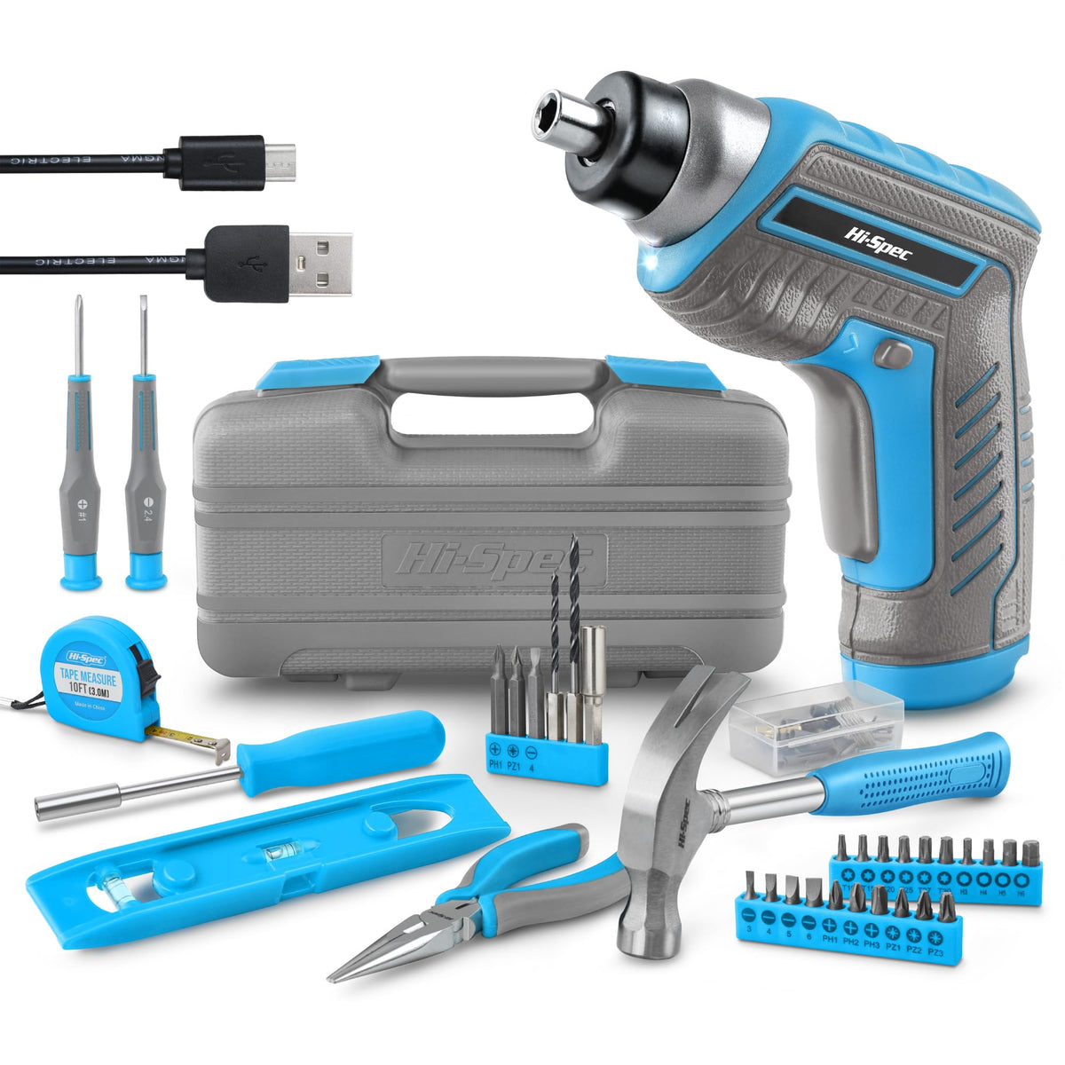 Hi-Spec 35pc blue tool kit case keeps bits organized for DIY tasks.