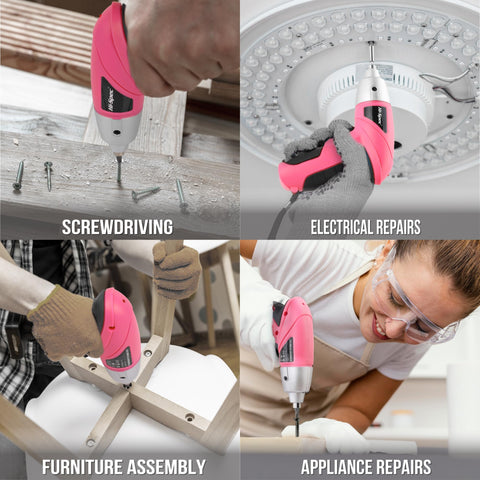Hi-Spec compact pink screwdriver fits easily in a drawer