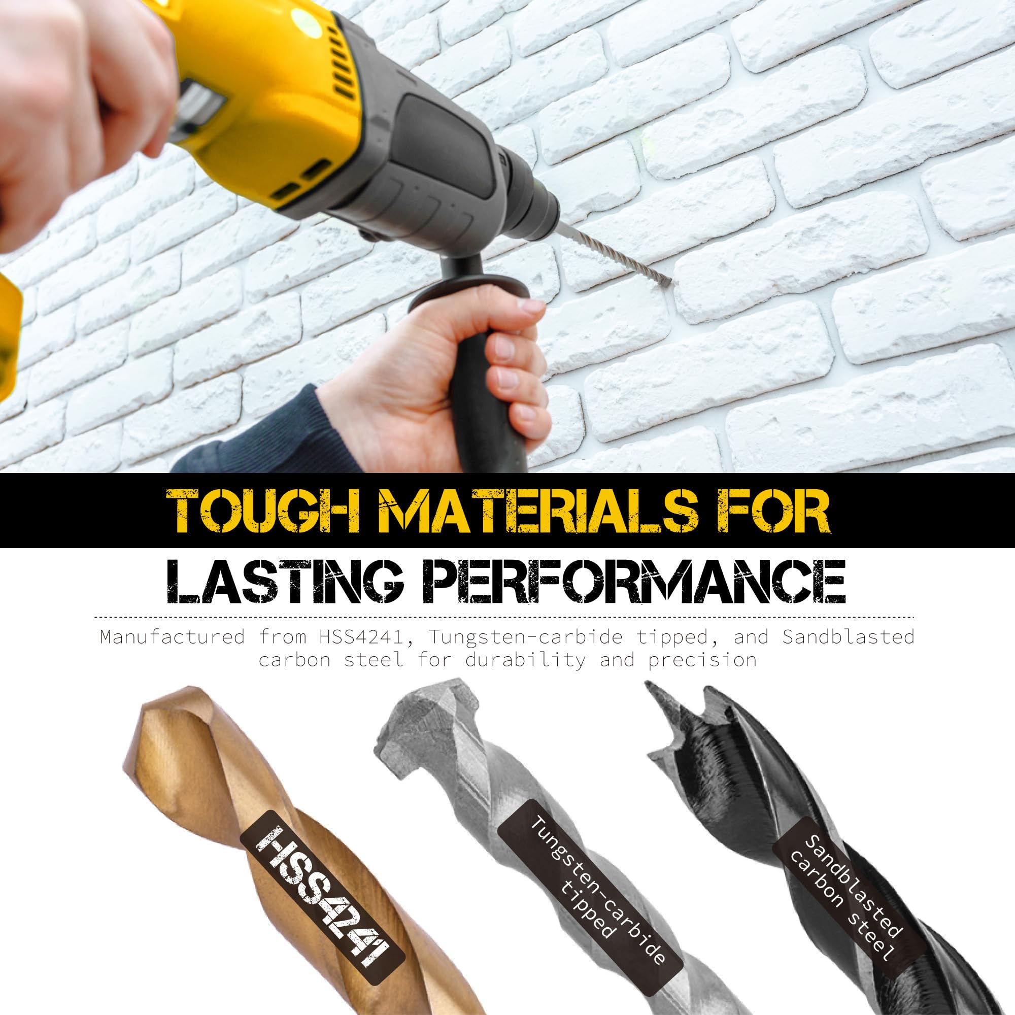 Hi-Spec masonry and brad-point bits for brick and wood projects