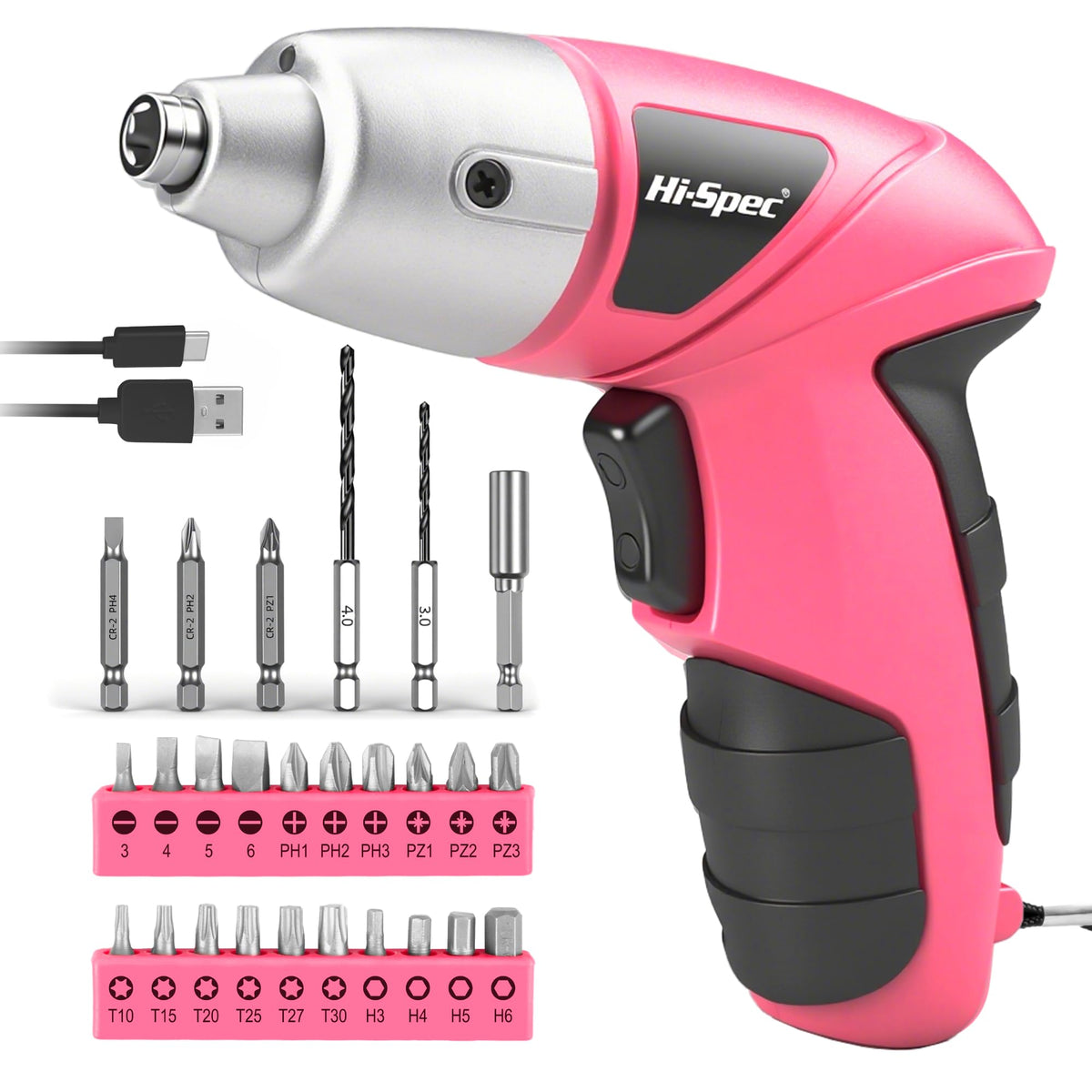 Hi-Spec pink electric screwdriver in hand for quick home repairs