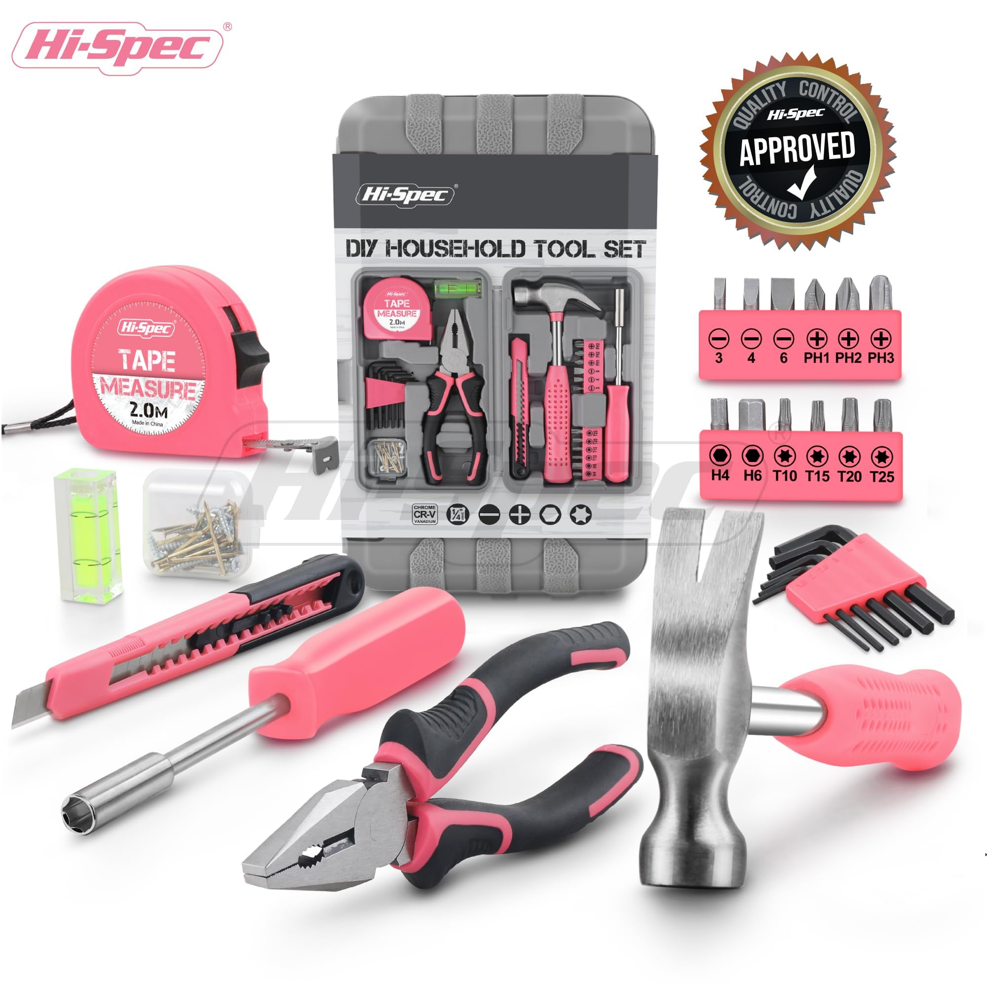 Hi-Spec pink gift-ready packaging for a stylish DIY toolkit