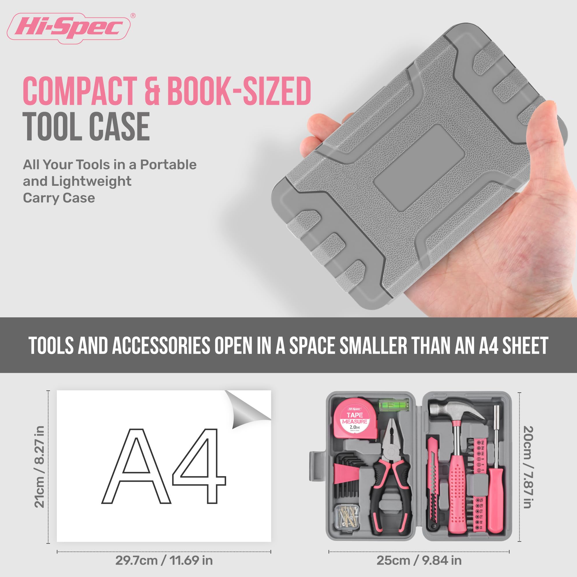 Hi-Spec pink hammer with cushioned handle enabling controlled driving