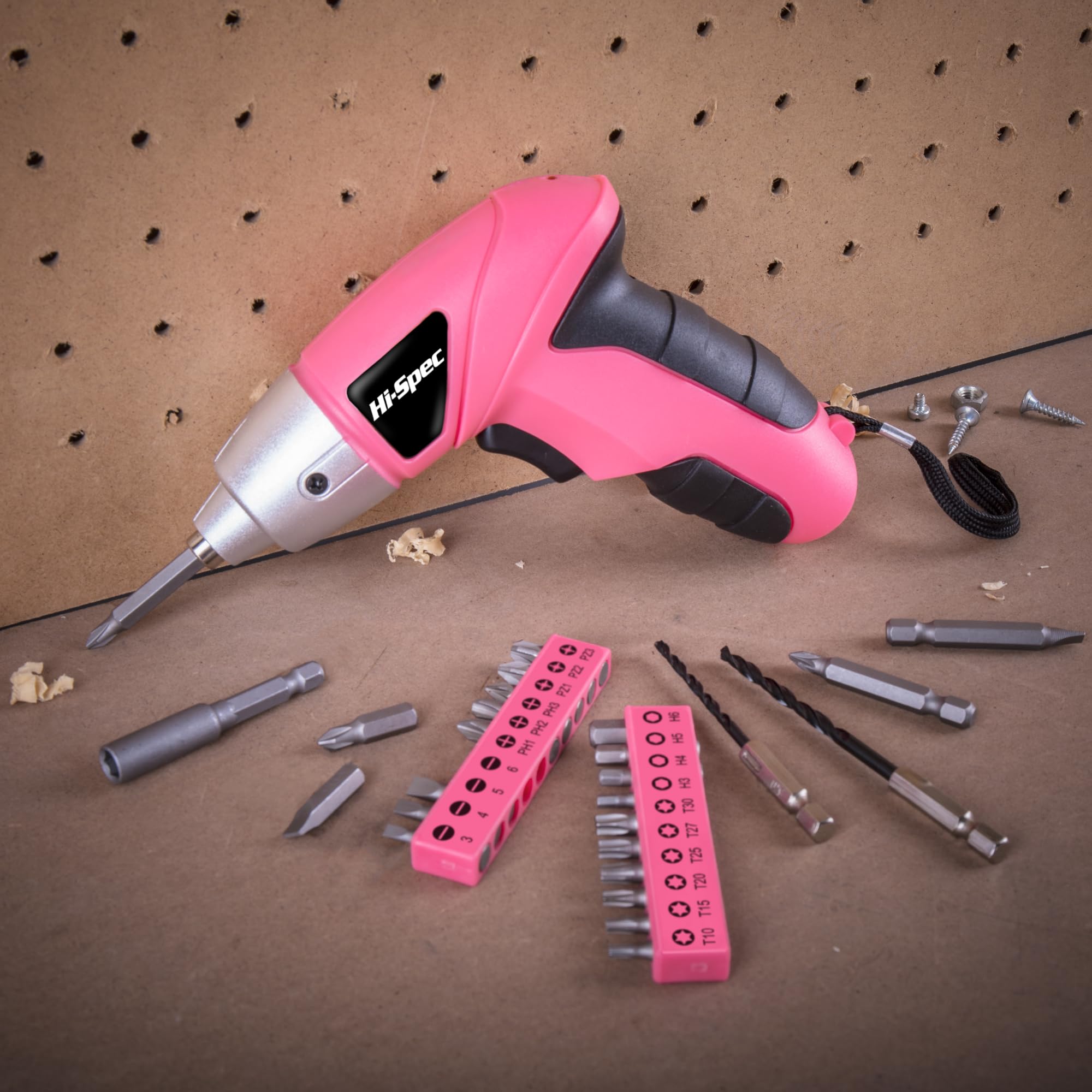 Hi-Spec pink screwdriver in action during bracket installation