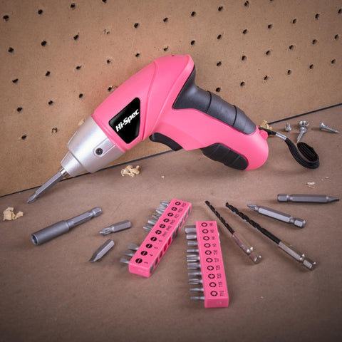 Hi-Spec pink screwdriver in action during bracket installation
