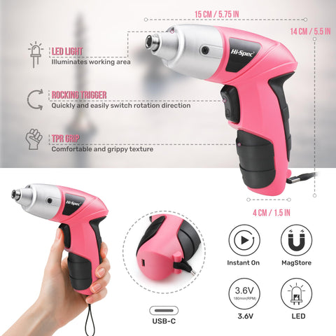Hi-Spec USB charger view for the pink screwdriver