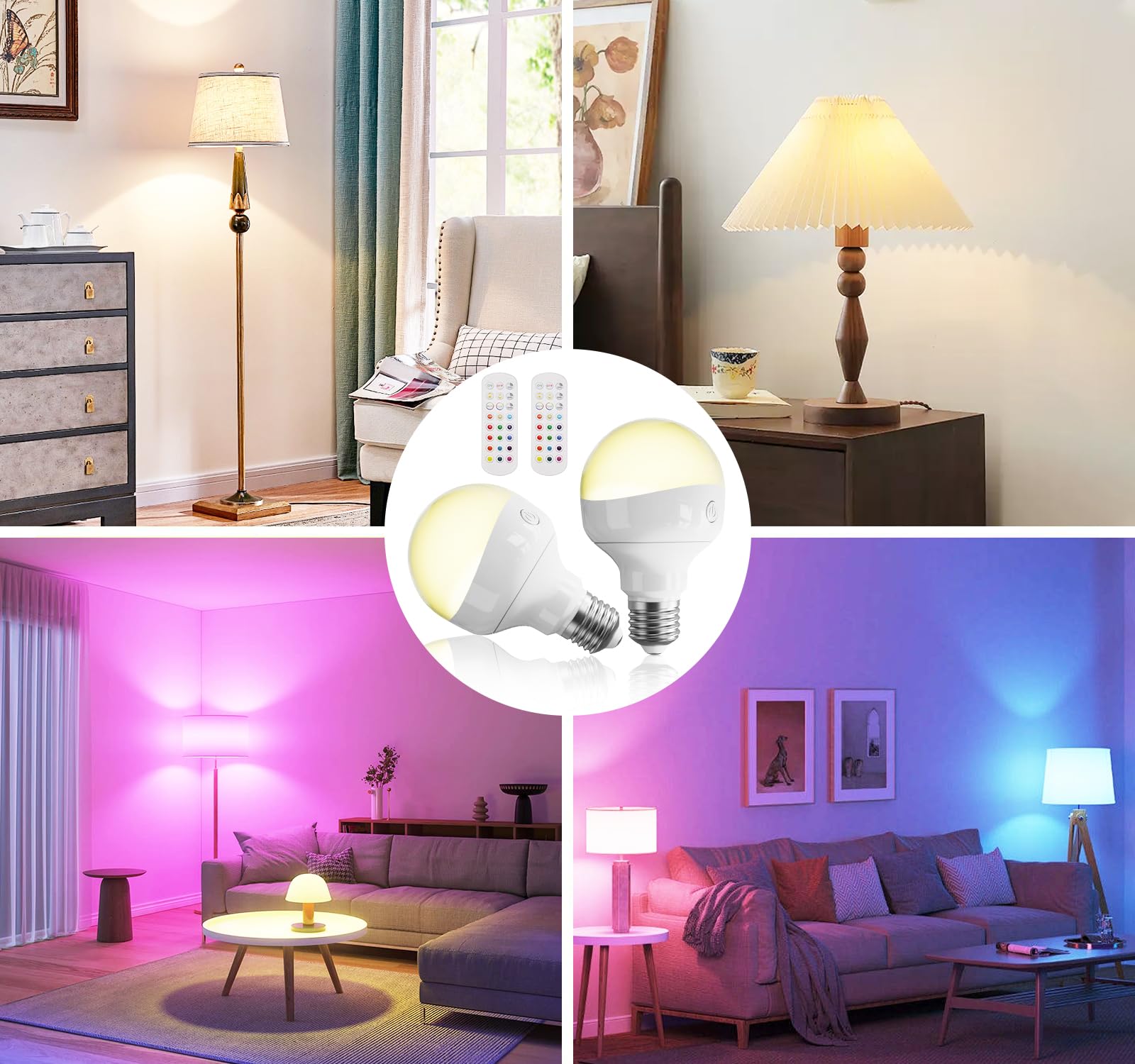 HISTAR RGB color bulb shows 12 mood colors for ambiance.