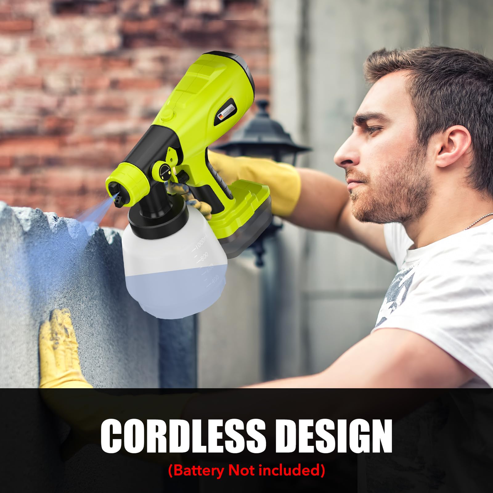Histely cordless sprayer with large container enables longer, uninterrupted painting sessions.