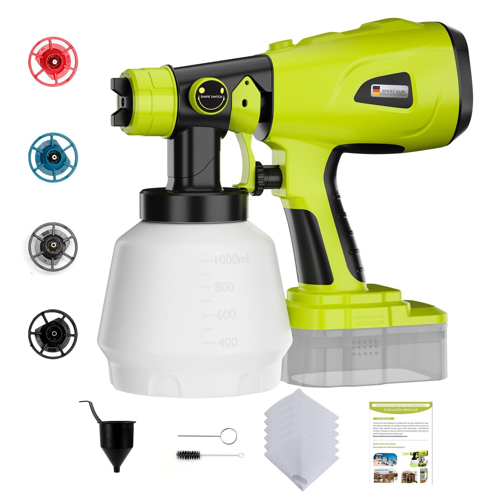 Histely paint sprayer connects to Ryobi 18V battery for smooth, even coatings.