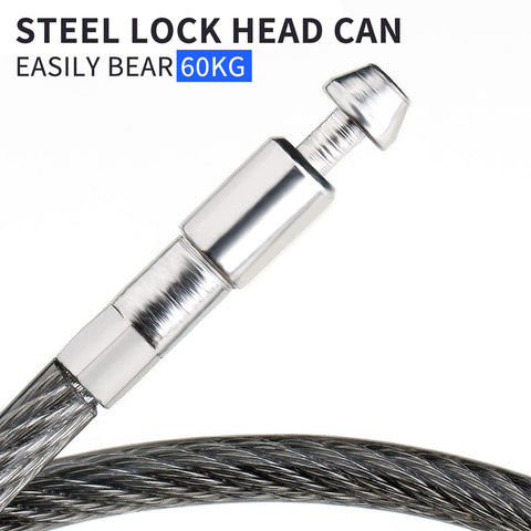 Histure coated steel cable 23-inch length protects bags and gear.