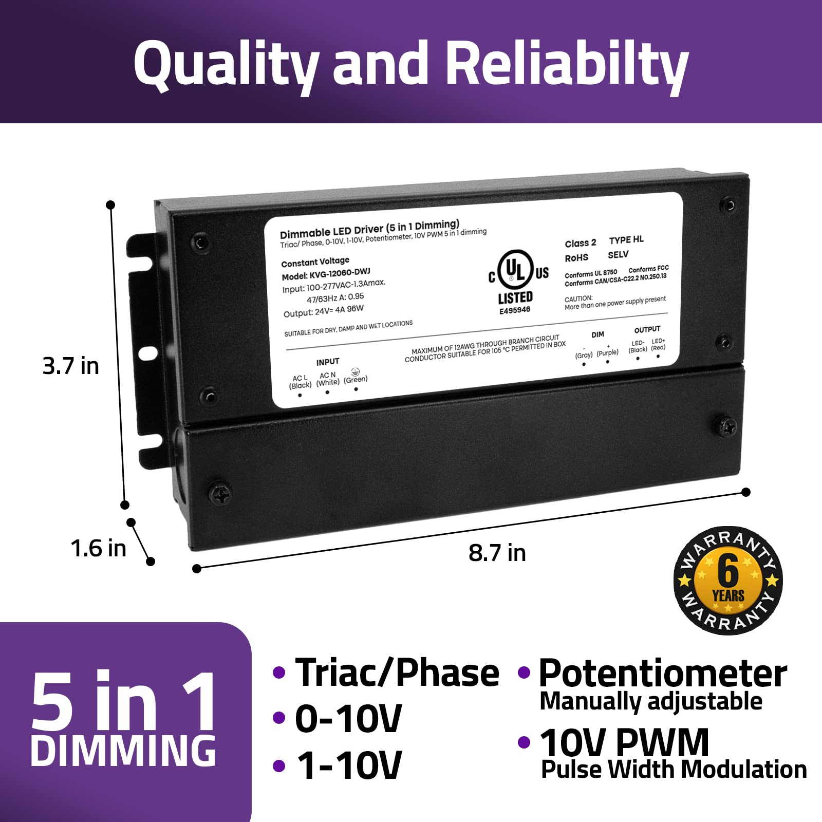 HitLights 24V dimmable driver cable connections for secure wiring.